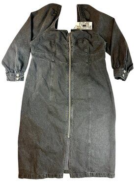 Future Collective Edgy Grunge Bodycon Denim Midi Dress Black NWT Plus 16W 18W